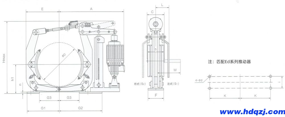 YW電力液壓鼓式制動器外形尺寸圖