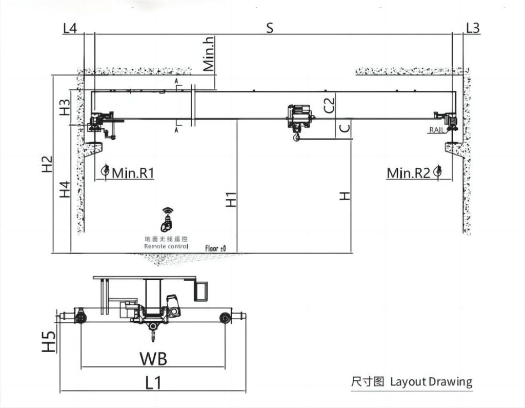 1噸歐式單梁起重機(jī)結(jié)構(gòu)圖