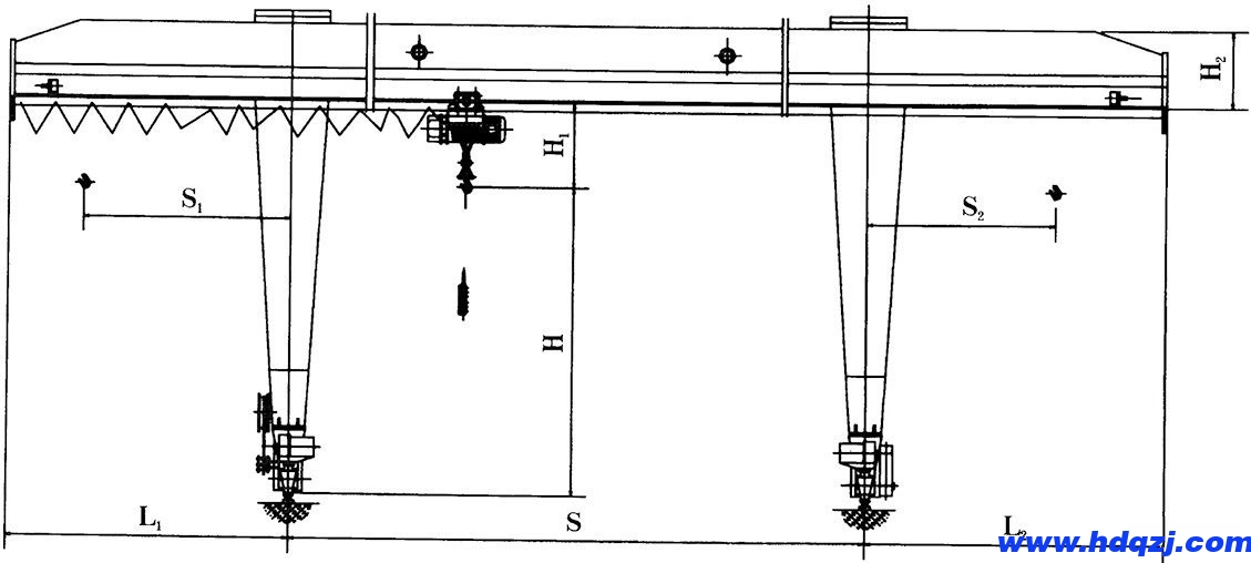 L型電動(dòng)葫蘆門式起重機(jī)結(jié)構(gòu)圖