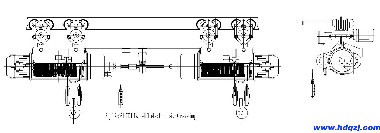 雙吊點電動葫蘆結(jié)構(gòu)圖