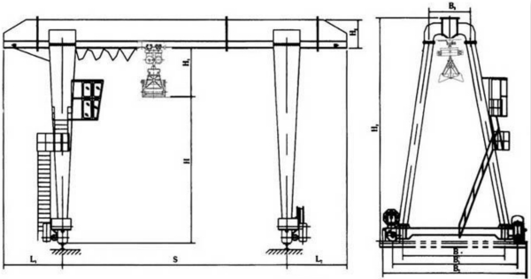 單梁抓斗門(mén)式起重機(jī)外形尺寸圖紙
